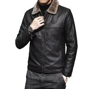 Veste en cuir marron vintage pour homme, col en fausse fourrure, épaisse, coupe-vent, chaude, en laine et mélanges, vêtements de luxe - Product Image 3