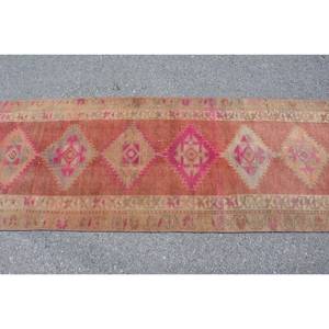 Vintage 2.5 X 12.7ft Turkish Rug Orange Pink Patchwork Design Classic for Living Rectangle Hallway Wool Viscose Polyester Latex - Product Image 4