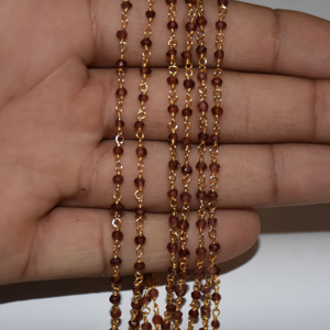 Vente en gros de chaîne de chapelet de perles de pierres précieuses de grenat naturel plaqué or, chaîne de chapelet de perles de rondelle, chaîne de perles pour la fabrication de bijoux - Product Image 5