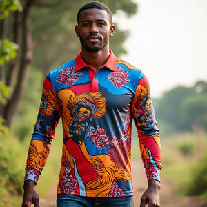 Polo con estampado de sublimación completa para hombre, camiseta Polo de sublimación de poliéster 100% para hombre, camiseta Polo de manga larga de verano y primavera para hombre - Product Image 2