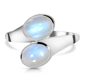 แหวนแฟชั่นทันสมัยสำหรับผู้หญิง925เงินสเตอร์ลิงชุบรูปไข่รูปวงรี CAB พลอยมูนสโตนสองชิ้นฝังการตั้งค่าฝา - Product Image 1