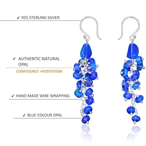 Blue <b>Opal</b> Cluster Drop <b>Earrings</b> for Women 925 Sterling Silver Birthstone Jewelry Trendy for Parties Anniversary Engagement Gift - Product Image 4