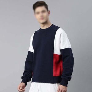 Sudadera de punto de algodón transpirable con logo personalizado estampado frontal, estilo casual de otoño para hombre, con bloques de color, cuello redondo, corte regular. - Product Image 2