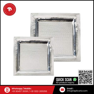 Plateau de service en cuivre martelé au design simple, chromé |   Plateau alimentaire haut de gamme pour apéritifs, collations, restaurants et repas à domicile - Product Image 6