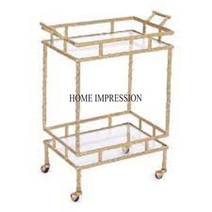 Chariot de service en métal plaqué or et verre transparent transparent fabriqué par un designer unique et antique le plus demandé en Inde - Product Image 4