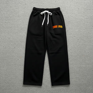2025 New Arrived Casual Wear Solid Color Contrast Drawstring <b>Wide</b> <b>Leg</b> Sweatpants 100% Cotton French Terry Baggy <b>Jogger</b> Pants - Product Image 1