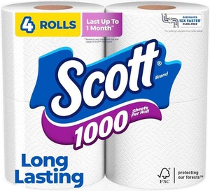 Scott 1100 Unscented Bath Tissue, 1-ply (36 Rolls = 1100 <b>Sheets</b> Per Roll) - Individually Wrapped Toilet Paper - Product Image 2