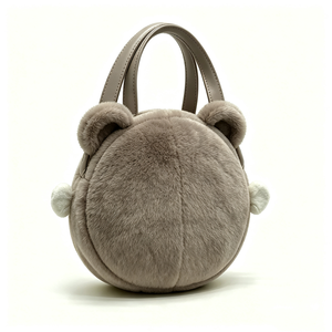 Bolso de mano personalizado con forma de animal de peluche, bolso redondo de peluche de mapache gris, bolso de hombro de peluche de mapache suave - Product Image 3