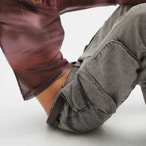 Pantalon baggy en denim délavé foncé pour femmes High Street Style OEM Design Jambes larges Vêtements décontractés avec taille de pantalon - Product Image 5