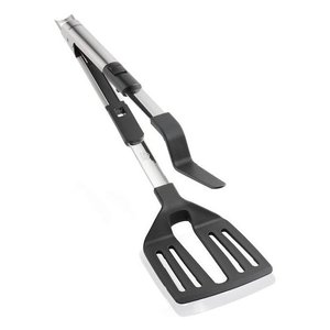 Pinces de cuisine 2-en-1 en acier inoxydable noir et chromé, durables et compatibles lave-vaisselle, ustensiles de cuisine et barbecue - Product Image 1