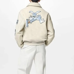 Vestes Letterman en cuir synthétique imitation peau de vache avec broderie personnalisée de roses, veste bomber varsity ample personnalisée pour hommes - Product Image 2