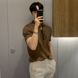 Nueva moda Polos hombres verano Casual manga corta botón solapa Tops hombres ropa ocio Color sólido Polo camisa Streetwear tela - Product Image 4