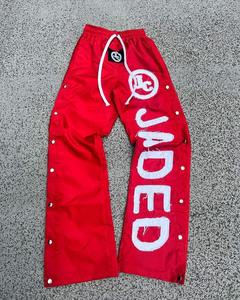 Custom Embroidery Patch logo 100% <b>Nylon</b> Straight Wide Leg Baggy <b>Jogger</b> Track Pants Side Snap Button Track <b>Nylon</b> Pants for Men - Product Image 3