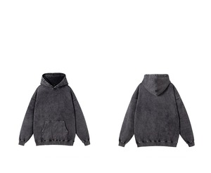 Sweats à capuche pour hommes lavage à l'acide couleur unie unie vierge grande taille poids lourd 2025 sweat à capuche pour hommes lavage à l'acide sweat à capuche basique coton mélangé - Product Image 4