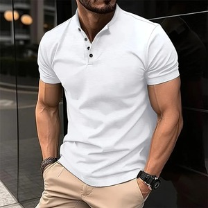 Chemise Henry à manches courtes pour hommes classique simple bouton élastique couleur unie printemps été automne sport loisirs anti-transpiration - Product Image 3