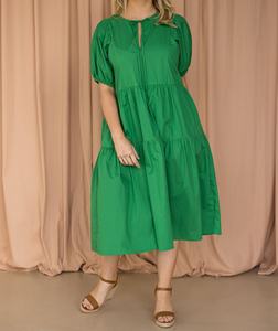 Vestido Verde Bosque Multicapa Moderno con Mangas de Blusa para Otoño - Product Image 6