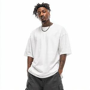 Summer Drop Shoulder Crew Neck Short Sleeve T-Shirt <b>Men's</b> Casual Streetwear <b>Washed</b> 100% Cotton Woven Breathable - Product Image 6