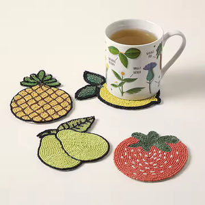 Nouveauté créative, ensemble de sous-verres à thé faits à la main, design moderne, tapis d'isolation thermique en perles de riz aux fruits, matériau en verre de 5mm d'épaisseur - Product Image 1