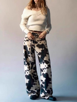 HOUZHOU Jeans vintage à imprimé vache pour femmes, Y2k, baggy, hip hop, denim délavé, pantalon grunge rétro, streetwear, jeans à jambes larges, esthétique