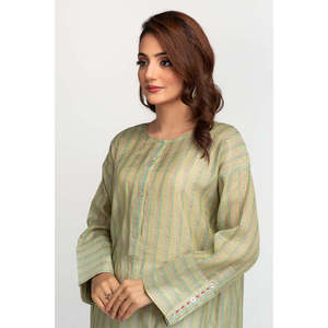 Camisa informal de corte holgado con cuello redondo y adornos de hilo teñido transpirable GLS-24-59 - Product Image 2