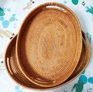 ถาดเสิร์ฟขนมหวายสานทำด้วยมือถาดเสิร์ฟอาหารแก้วน้ำถาดหวายขนาดใหญ่ดีไซน์น่าชื่นชม - Product Image 3