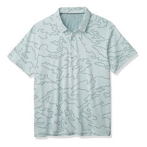 เสื้อกอล์ฟผู้ชายคุณภาพสูงขายส่ง ผลิตจากโพลีเอสเตอร์ผสมสแปนเด็กซ์ ระบายอากาศได้ดี แห้งเร็ว ผ้าถักพิมพ์ลายทั้งตัว ทรงปกติ - Product Image 3