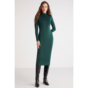Vestido midi ajustado de cuello alto para mujer ETHIQUET Katja, corte entallado y ceñido al cuerpo. - Product Image 1