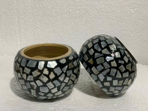 Maceta de Bambú con Incrustaciones de Nácar, Hecha a Mano, Jarra Redonda de Bambú Hilado con Tapa, Jarra con Incrustaciones de Cáscara de Huevo para Regalo, Decoración - Product Image 1