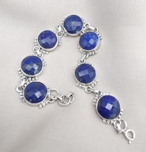 925 Sterling Silver Natural Lapis Lazuli Faceted Round Handmade <b>Bracelet</b> With <b>Gold</b> Plating Options for Women Wholesale Jewelry - Product Image 3