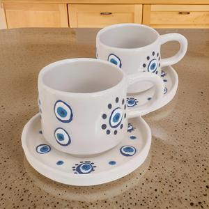 İlbay Seramik classica tazza rotonda malocchio con 2 piatti Nescafe Cup