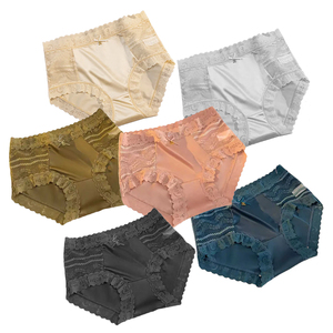 Slip Sexy in Raso Semi-Trasparente con Pizzo, Vita Media-Bassa, Motivo Floreale, Stile Quotidiano, Decorazione con Fiocco, Taglia 4XL Personalizzabile - Product Image 1