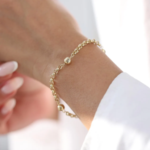 Pulsera de eslabones de bola de cadena Doc de oro macizo de 18 quilates, pulsera de cadena de bordillo redondo con clip para mujer, joyería de moda - Product Image 2