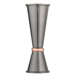 Jigger à double cocktail japonais noir gunmetal, en acier inoxydable fin, avec anneau en or rose, ustensiles de bar professionnels - Product Image 1