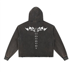 <b>Top</b> Quality Custom Vintage Acid Wash Hoodie Men Heavy French No <b>String</b> Hoodies Unisex Pullover Winter Hoodie Cotton - Product Image 2