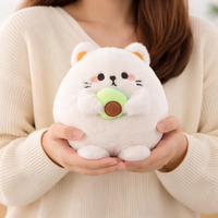 Oreiller en peluche chat beige brodé avocat, super doux, en coton PP, pour soulager le stress, idéal pour les 8-13 ans, ODM