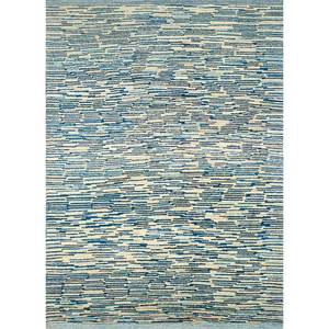 Alfombra de Lana Anudada a Mano Nuray Azul Pae-1348, Diseño Abstracto Rectangular para Sala de Estar y Auto, 9x12 Pulgadas - Product Image 1