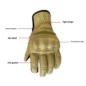Gants de moto tout-terrain en cuir de chèvre respirants jaunes pour hommes, design rétro, protection des articulations, compatibles écran tactile, pour l'extérieur - Product Image 5