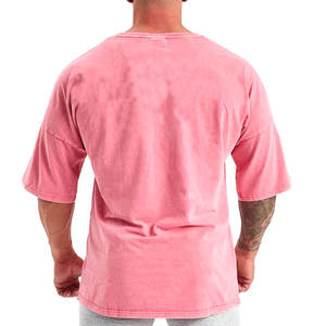 Transpirable High Street Color Rosa logotipo personalizado lavado ácido camiseta hombres Vintage lavado Camiseta 100% algodón Vintage camiseta - Product Image 4