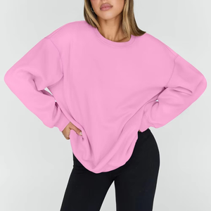 Sudadera de cuello redondo de gran tamaño informal de algodón completo para mujer de alta calidad, sudadera con hombro caído, ropa de calle sólida de invierno, 2 uds. - Product Image 6