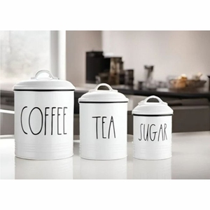 Modern Farmhouse Airtight Metal Kitchen Canister Set of 3 White Enamel Style <b>Decorative</b> Coffee Tea Sugar Storage Jars with <b>Lids</b> - Product Image 1