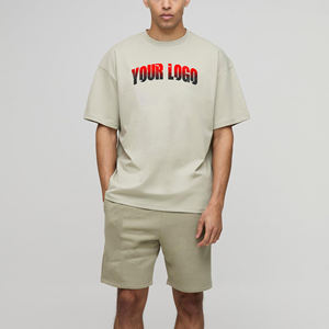 ชุดเสื้อยืดแขนสั้นของผู้ชาย2ชิ้นพิมพ์ลาย100% ผ้าฝ้ายโอเวอร์ไซส์ใส่สบายแห้งเร็วระบายอากาศ - Product Image 1