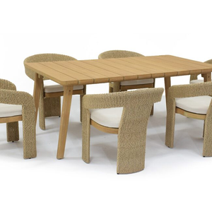 Chaise de salle à manger extérieure en bois de teck de luxe avec corps entièrement tissé et coussin tout temps - Product Image 4