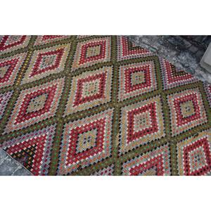 Alfombra Turca Kilim Roja Ecológica Tradicional de 5.2x10.4 pies, Alfombra Grande de Tejido Plano con Respaldo de Látex y Lana, Diseño de Patchwork para Comedor, Alfombra de 9x12 - Product Image 5