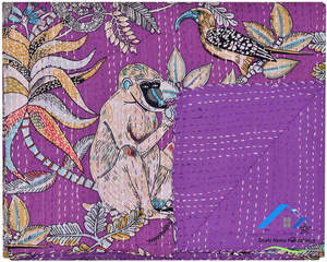 Colchas y colchas Kantha de trabajo con parches, colchas Kantha hechas a mano, colcha de algodón con estampado de animales de Color púrpura, venta al por mayor, OEM - Product Image 6