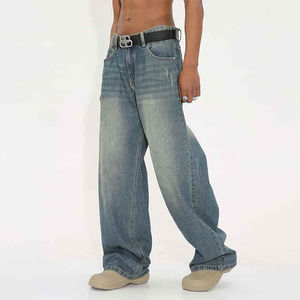 กางเกงยีนส์ทรงหลวมสำหรับผู้ชายกางเกงยีนส์แบบปักโลโก้ตามสั่งดีไซน์ล่าสุด - Product Image 6