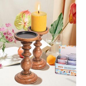 Portavelas de madera redondo de la mejor calidad para fiesta de cumpleaños de Navidad mesa de comedor hecha a mano soporte de vela de madera - Product Image 1