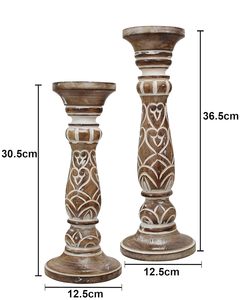 Lot de 2 bougeoirs en bois faits à la main pour centre de table Antique White Fabricant vente directe d'usine - Product Image 3