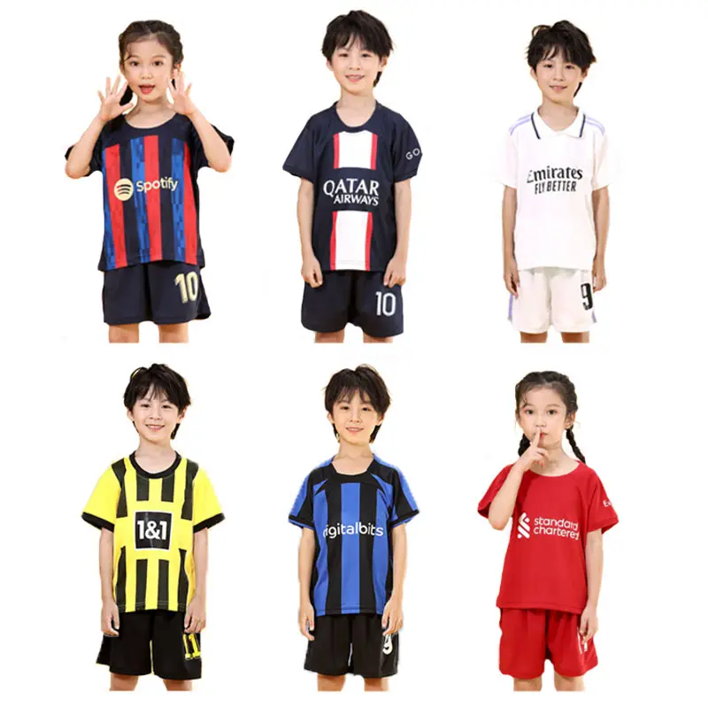 Anak Laki-laki Sepak Bola Kaus Olahraga Tim Pelatihan Seragam Usia 6-12 Tahun Anak Laki-laki-Gadis Muda Kemeja dan Celana Pendek Set Sepak Bola Dalam Ruangan