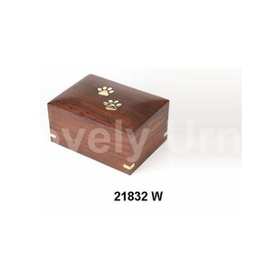 Brass Inlay Paw Print <b>Wood</b> Pet Cremation <b>Urns</b> <b>for</b> Pet <b>Ashes</b> - Product Image 1