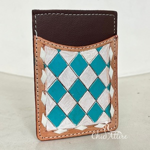 Nouveau gros OEM personnalisé à la main en cuir véritable poche porte-cartes Western Boho Style usiné à la main à carreaux carte étui portefeuille - Product Image 1